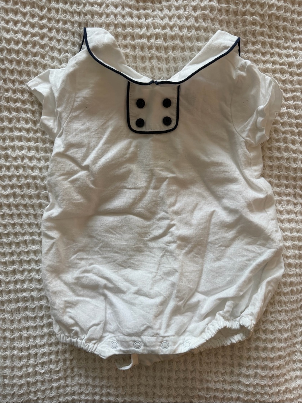 Janie and Jack White Sailor-Style Baby Romper with Navy Trim